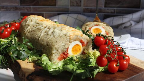 Make this for Easter! Mashed Potato Roll Stuffed with Eggs and Roasted Peppers (Gluten Free)