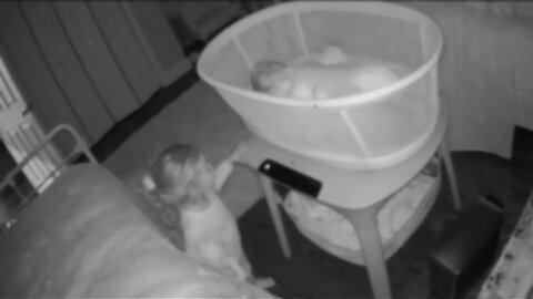 Sweet Little Girl Checks on Sleeping Baby Sister