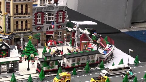 Lego Christmas Village with winter lego train