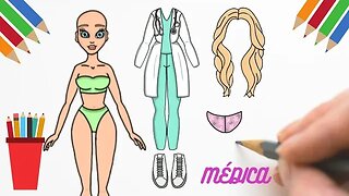 COMO DESENHAR BONECA DE PAPEL VERSÃO MÉDICA #bonecadepapel #paperdolls #medical