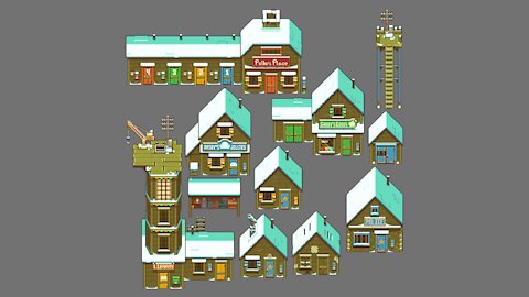 Alchemic Cutie: Winter Buildings Pixel Art (Timelapse)