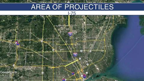 Several cars struck on I-75 in metro Detroit by projectiles