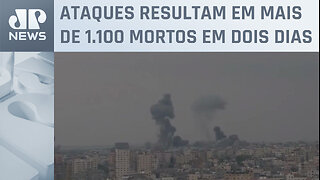 Imagens mostram explosões na Faixa de Gaza no terceiro dia da guerra