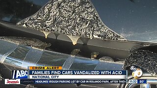 Vehicles parked on National City street vandalized with acid or other chemical