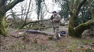 getting ready to attach the tarp to the ridge line the . Dartmoor 22nd March 2023