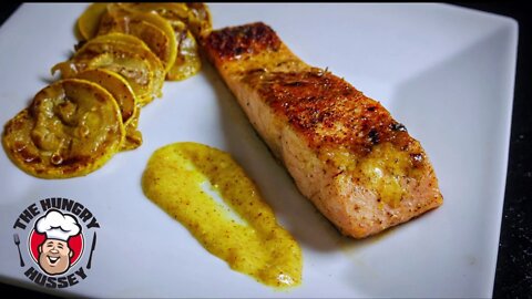 Quick Easy Mustard Glazed Salmon and Yellow Squash on the Blackstone Griddle