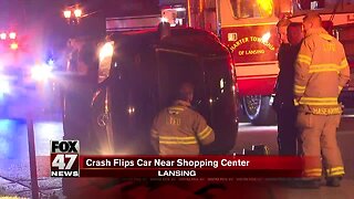 Car flips near shopping center