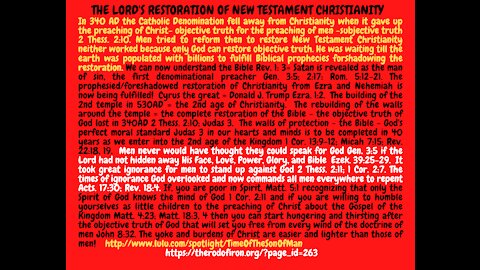 Rev. 1 THE LORD SAVES HUMANITY ONE LAST TIME BY RESTORING NEW TESTAMENT CHRISTIANITY!
