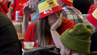 Supporters in Swansea watch England beat Wales in the World Cup