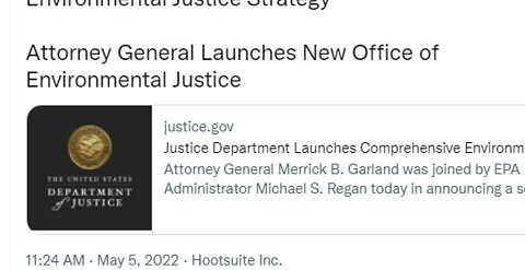 DOJ ANNOUNCES OFFICE ENVIRONMENTAL JUSTICE-NOT ENVIR BETTERMENT - LAW ENFORCEMENT JUSTICE