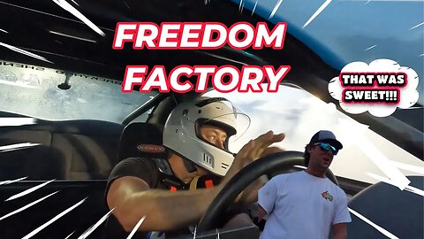 SPECTATOR DRAGS AND BURNOUTS IN A DRAG CAR AT THE FREEDOM FACTORY OPEN TRACK NIGHT