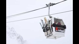 위험한 장면을 연출하는 스위스 스키장의 강한 바람