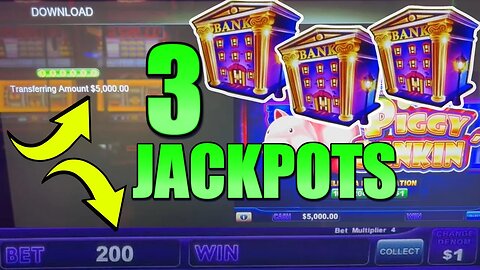 $200/SPINS And I BANG OUT 3 Jackpots on Piggy Bankin Slot Machine! MASSIVE High Limit Slots