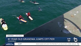 81 year old grandma jumps off OB pier in support of Prevent Drowning Foundation of SD