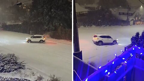 Car slides uncontrollably on the snow in British Colombia