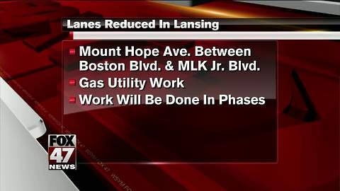 Lane reductions on Mount Hope Ave for gas utility work