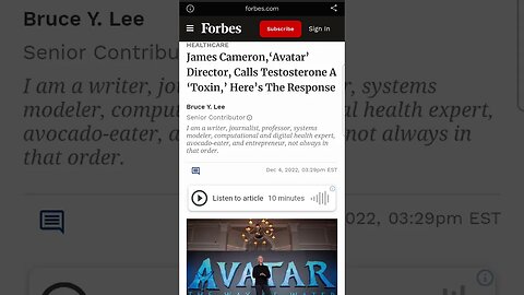 James Cameron, director of avatar, calls testesterone a toxin