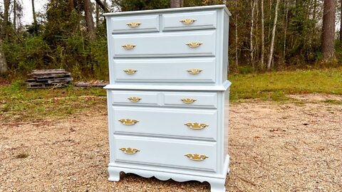 Furniture Flipping- Farrow and Ball Parma Grey on Thrift Store Dresser + New Shop!