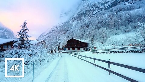 Snowy Switzerland ❄️🌨☃️ Winter Walk: Stechelberg to Lauterbrunnen Binaural Sounds