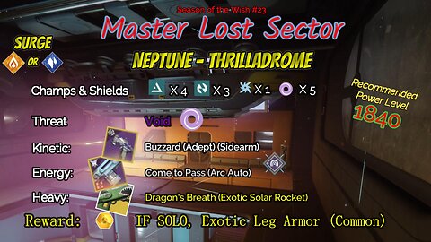 Destiny 2 Master Lost Sector: Neptune - Thrilladrome on my Solar Warlock 12-15-23