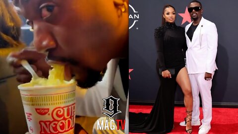 Ray J's Wife Princess Love Catches Him Eating Noodles At The BET Awards!