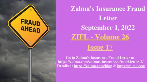 Zalma's Insurance Fraud Letter - September 1, 2022