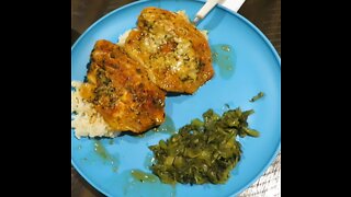 Oven steamed tilapia with lemon rice and mixed greens