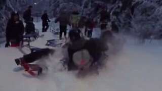 Sledding ends in a hilarious pileup