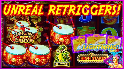 SO MANY RETRIGGERS!!! COMEBACK GREATNESS! Dancing Drums VS Lightning Link High Stakes Slot