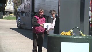 Company shows appreciation for truck drivers, hands out meals and masks