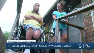 Stolen wheelchair found in wooded area