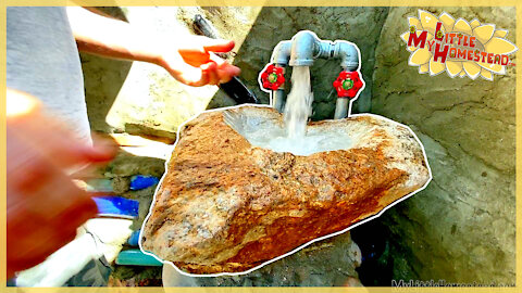 Rock Sink Complete for Outdoor Earthbag Shower | Weekly Peek Ep291