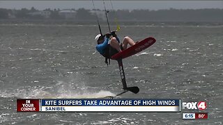 Kite surfers take advantage of high winds off Sanibel