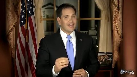 Marco Rubio awkwardly sips water while addressing the nation.