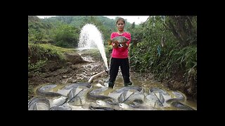 Hunting wild fish | Using pumps, pumping water outside the natural lake, catching many big fish Ep09