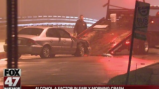 Driver crashes, knocks down light pole in Lansing