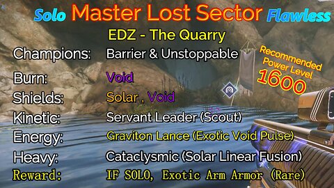 Destiny 2 Master Lost Sector: EDZ - The Quarry on my Warlock Solo-Flawless 11-17-22