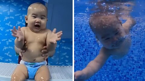 cute baby amazing swimming pool 😍