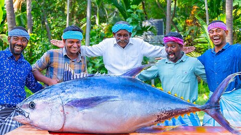 200 Pounds BIG TUNA FISH _ Tuna Fish Cutting and Cooking in Village _ Tuna Fish