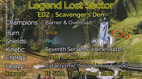 Destiny 2 Legend Lost Sector: EDZ - Scavenger's Den on my Warlock 11-27-22