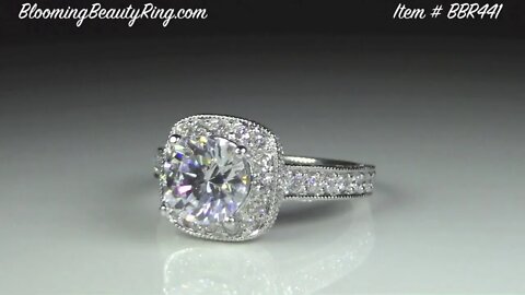 BBR-441E Halo Engagement Ring By BloomingBeautyRing com