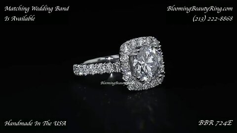 BBR 724E Halo Engagement Ring By BloomingBeautyRing.com