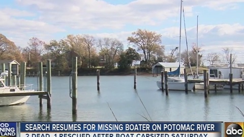 Search resumes for missing boater on Potomac River