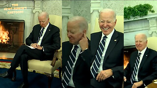 Biden coughs, scratches his nose, his ear, check his watch, smirks, laughs while the press was pushed out: "Don't get hurt!"