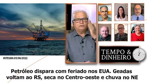 Petróleo dispara com feriado nos EUA.Geadas voltam ao RS, seca no Centro-oeste e chuva no NE