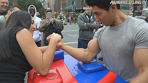 Girl vs Men ARM WRESTLING in New York
