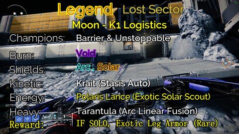 Destiny 2 Legend Lost Sector: Moon - K1 Logistics 3-12-22