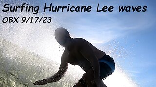 Old man surfing waves from Hurricane Lee in the OBX on 9-17-23