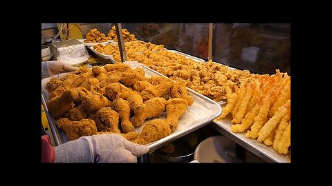 korean fried chicken, fried shrimp - korean street food