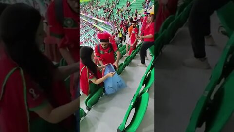 Moroccan fans cleaning the stadium after the game and win against Belgium! #ShortsFIFAWorldCup
